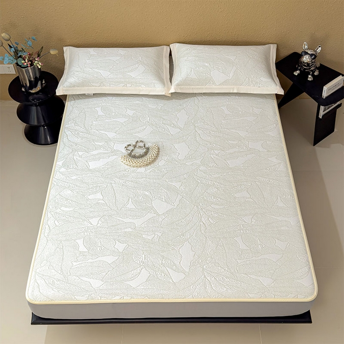 91家纺网 家纺一手货源 找家纺 莱家富 2026新款凉感过0.21夏天家用床单软席子可机洗空调席夏季高端华夫格凉席三件套 床笠款家大叶大-松果绿