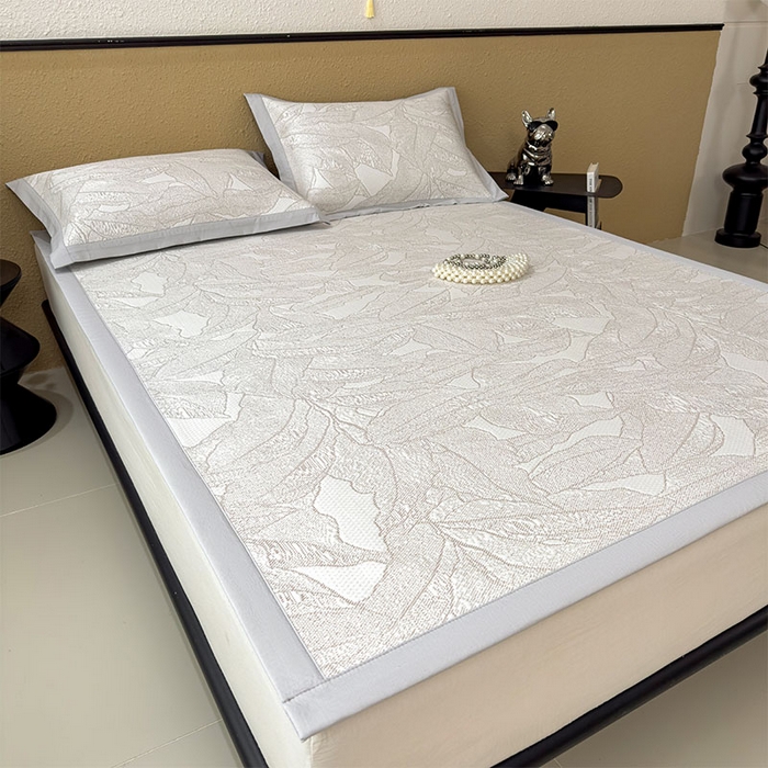 91家纺网 家纺一手货源 找家纺 莱家富 2026新款凉感过0.21夏天家用床单软席子可机洗空调席夏季高端华夫格凉席三件套 床席款家大叶大-棕雾咖