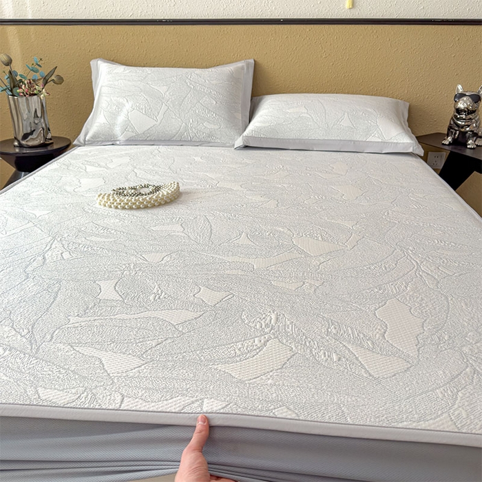 91家纺网 家纺一手货源 找家纺 莱家富 2026新款凉感过0.21夏天家用床单软席子可机洗空调席夏季高端华夫格凉席三件套 床笠款家大叶大-天空蓝