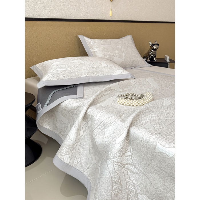 91家纺网 家纺一手货源 找家纺 莱家富 2026新款凉感过0.21夏天家用床单软席子可机洗空调席夏季高端华夫格凉席三件套 床席款家大叶大-棕雾咖