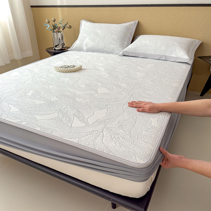 91家纺网 家纺一手货源 找家纺 莱家富 2026新款凉感过0.21夏天家用床单软席子可机洗空调席夏季高端华夫格凉席三件套 床笠款家大叶大-天空蓝