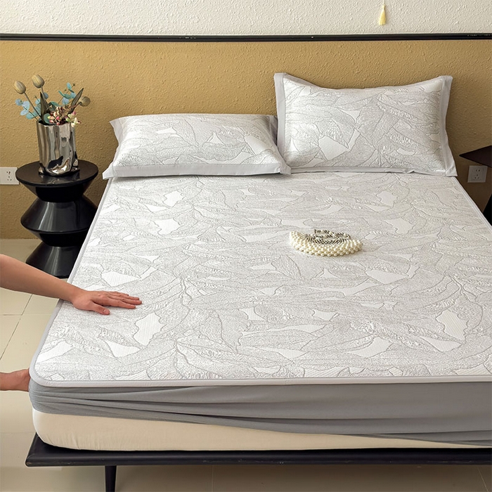 91家纺网 家纺一手货源 找家纺 莱家富 2026新款凉感过0.21夏天家用床单软席子可机洗空调席夏季高端华夫格凉席三件套 床笠款家大叶大-沥青浅灰