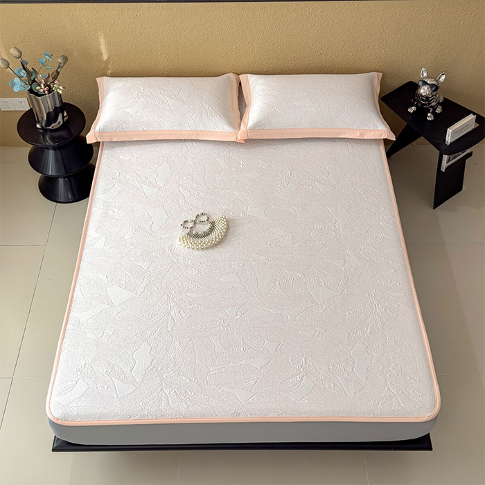 91家纺网 家纺一手货源 找家纺 莱家富 2026新款凉感过0.21夏天家用床单软席子可机洗空调席夏季高端华夫格凉席三件套 床笠款家大叶大-贝壳粉