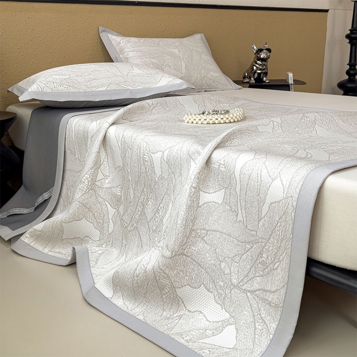 91家纺网 家纺一手货源 找家纺 莱家富 2026新款凉感过0.21夏天家用床单软席子可机洗空调席夏季高端华夫格凉席三件套 床席款家大叶大-棕雾咖