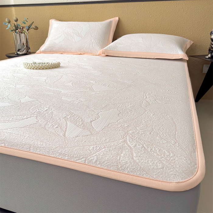 91家纺网 家纺一手货源 找家纺 莱家富 2026新款凉感过0.21夏天家用床单软席子可机洗空调席夏季高端华夫格凉席三件套 床笠款家大叶大-贝壳粉