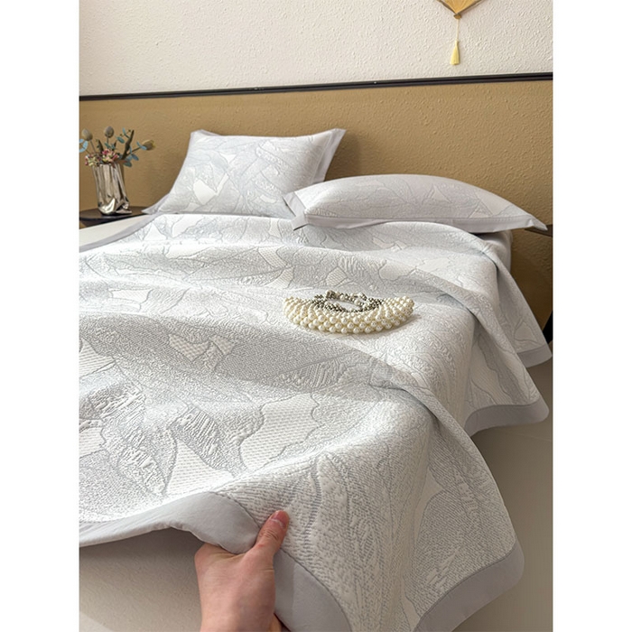 91家纺网 家纺一手货源 找家纺 莱家富 2026新款凉感过0.21夏天家用床单软席子可机洗空调席夏季高端华夫格凉席三件套 床席款家大叶大-天空蓝