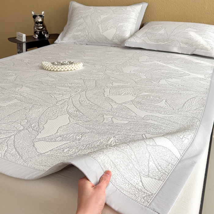 莱家富 2026新款凉感过0.21夏天家用床单软席子可机洗空调席夏季高端华夫格凉席三件套 床席款家大叶大-沥青浅灰