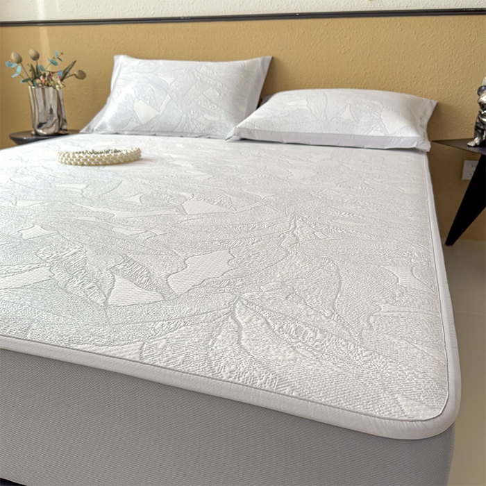 91家纺网 家纺一手货源 找家纺 莱家富 2026新款凉感过0.21夏天家用床单软席子可机洗空调席夏季高端华夫格凉席三件套 床笠款家大叶大-天空蓝