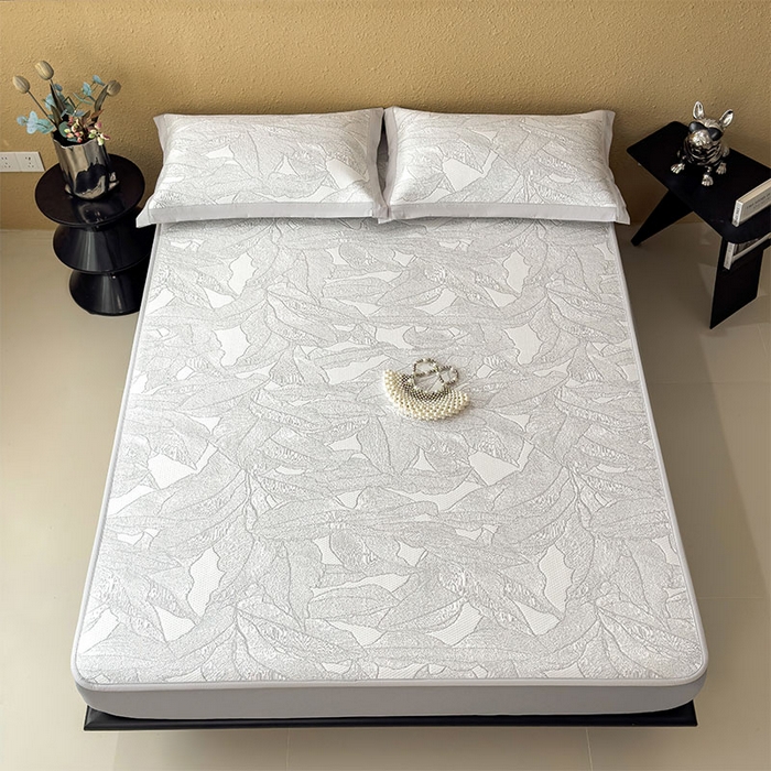 91家纺网 家纺一手货源 找家纺 莱家富 2026新款凉感过0.21夏天家用床单软席子可机洗空调席夏季高端华夫格凉席三件套 床笠款家大叶大-沥青浅灰