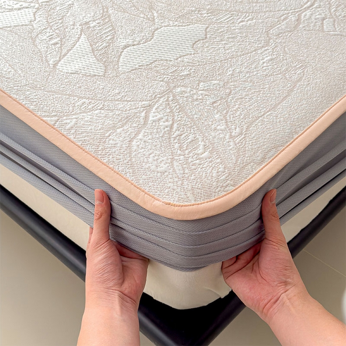 91家纺网 家纺一手货源 找家纺 莱家富 2026新款凉感过0.21夏天家用床单软席子可机洗空调席夏季高端华夫格凉席三件套 床笠款家大叶大-贝壳粉