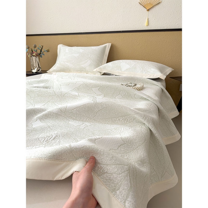 91家纺网 家纺一手货源 找家纺 莱家富 2026新款凉感过0.21夏天家用床单软席子可机洗空调席夏季高端华夫格凉席三件套 床席款家大叶大-松果绿