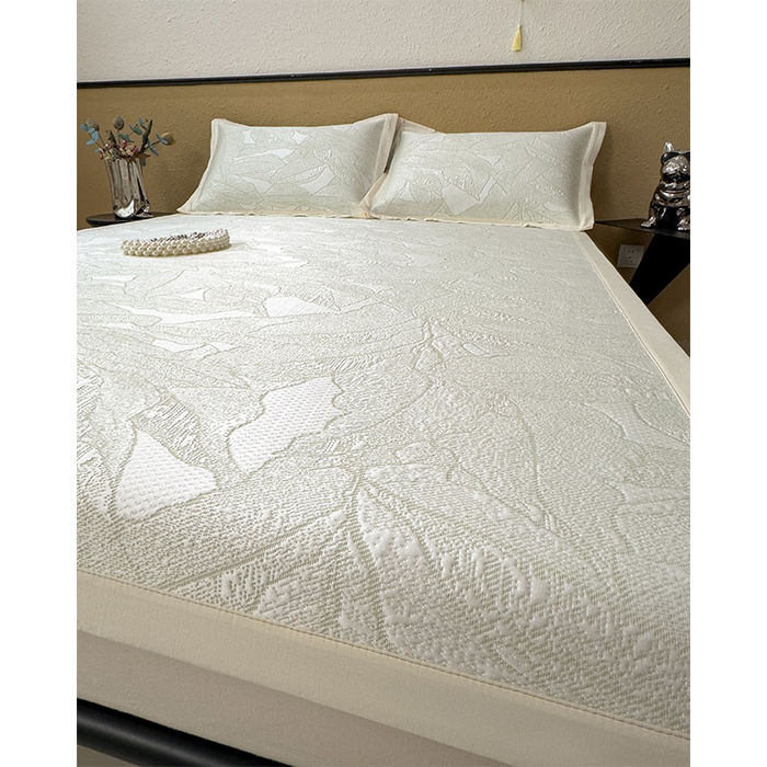 91家纺网 家纺一手货源 找家纺 莱家富 2026新款凉感过0.21夏天家用床单软席子可机洗空调席夏季高端华夫格凉席三件套 床席款家大叶大-松果绿