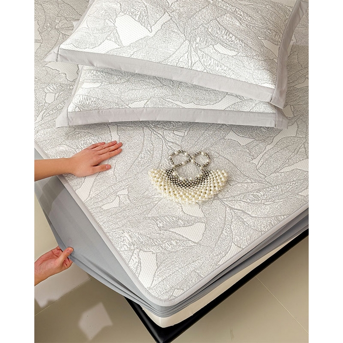 91家纺网 家纺一手货源 找家纺 莱家富 2026新款凉感过0.21夏天家用床单软席子可机洗空调席夏季高端华夫格凉席三件套 床笠款家大叶大-沥青浅灰