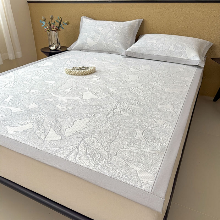 91家纺网 家纺一手货源 找家纺 莱家富 2026新款凉感过0.21夏天家用床单软席子可机洗空调席夏季高端华夫格凉席三件套 床席款家大叶大-天空蓝