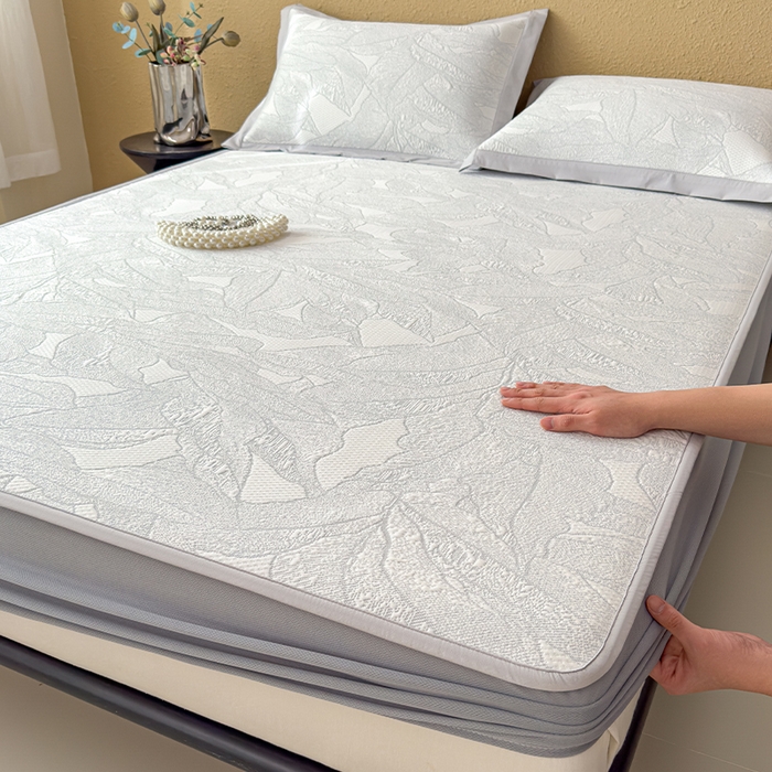 莱家富 2026新款凉感过0.21夏天家用床单软席子可机洗空调席夏季高端华夫格凉席三件套 床笠款家大叶大-天空蓝