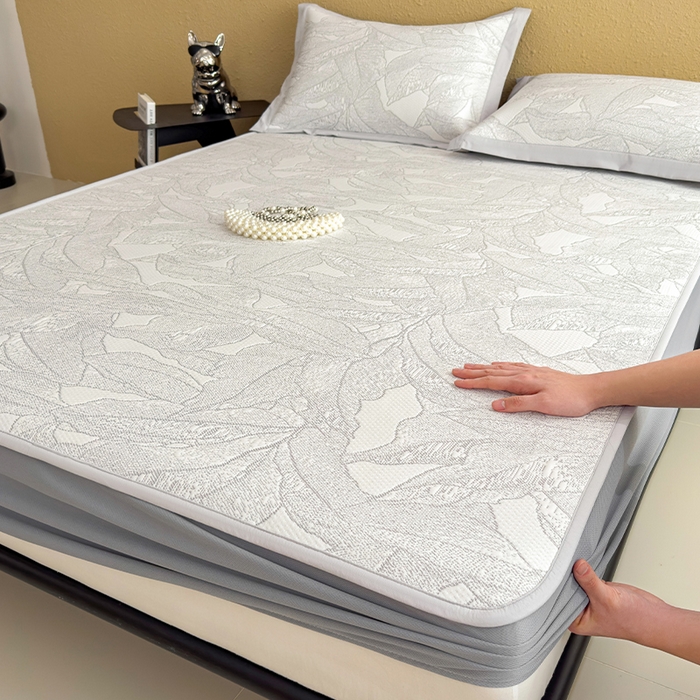 莱家富 2026新款凉感过0.21夏天家用床单软席子可机洗空调席夏季高端华夫格凉席三件套 床笠款家大叶大-沥青浅灰