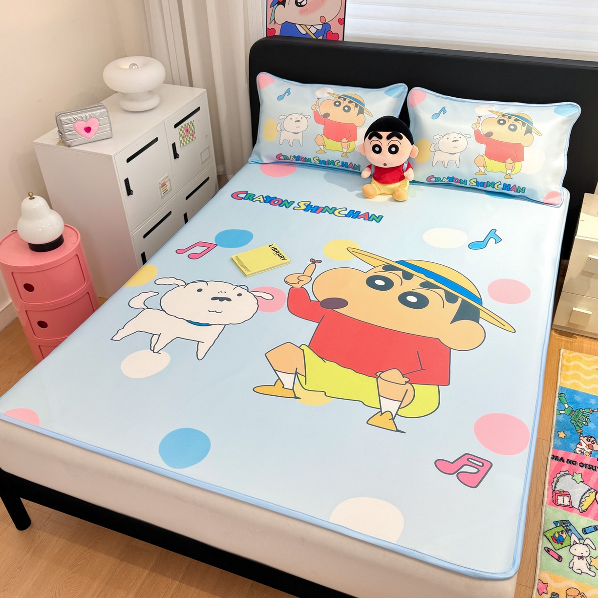 91家纺网 家纺一手货源 找家纺 （总）博雅 2026新款蜡笔小新正版授权小冰皮大版印花凉席-平铺款