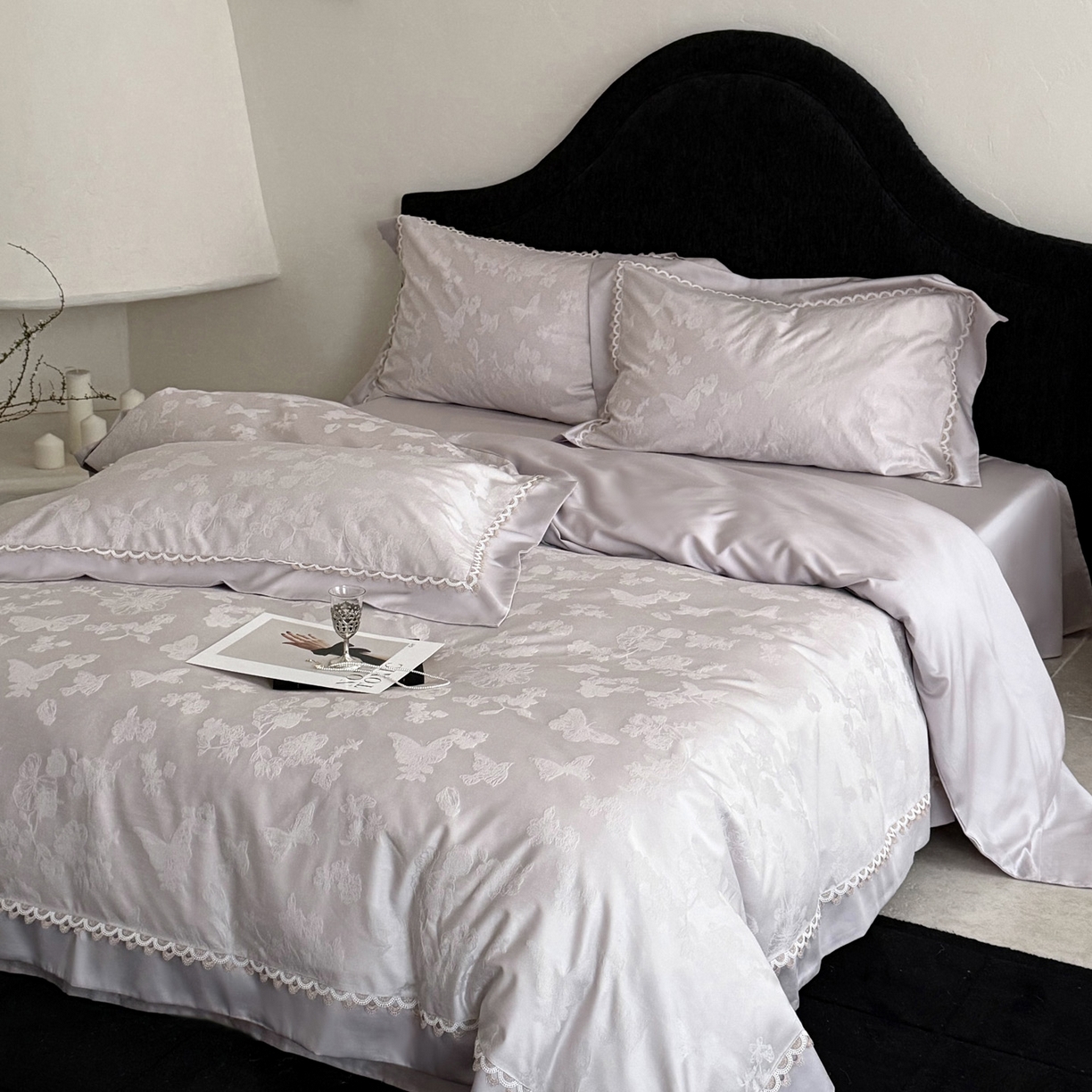 爱缦 2026新款玫瑰蝶翼系列高精密金银丝天丝棉提花工艺款优质高端四件套 芋泥紫