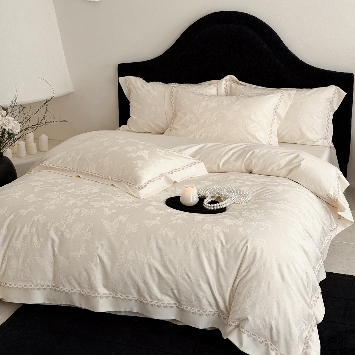 91家纺网 家纺一手货源 找家纺 （总）爱缦 2026新款玫瑰蝶翼系列高精密金银丝天丝棉提花工艺款优质高端四件套