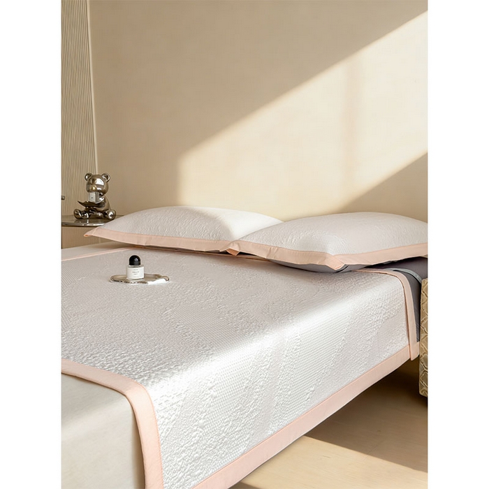 91家纺网 家纺一手货源 找家纺 莱家富 2026新款冰丝凉席子夏天家用凉感值过0.21冰豆豆A类母婴级床单床笠可机洗-云 床席款肉桂粉