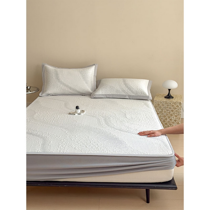 91家纺网 家纺一手货源 找家纺 莱家富 2026新款冰丝凉席子夏天家用凉感值过0.21冰豆豆A类母婴级床单床笠可机洗-云 床笠款雪花浅灰