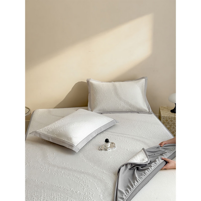 91家纺网 家纺一手货源 找家纺 莱家富 2026新款冰丝凉席子夏天家用凉感值过0.21冰豆豆A类母婴级床单床笠可机洗-云 床笠款蜜糖咖