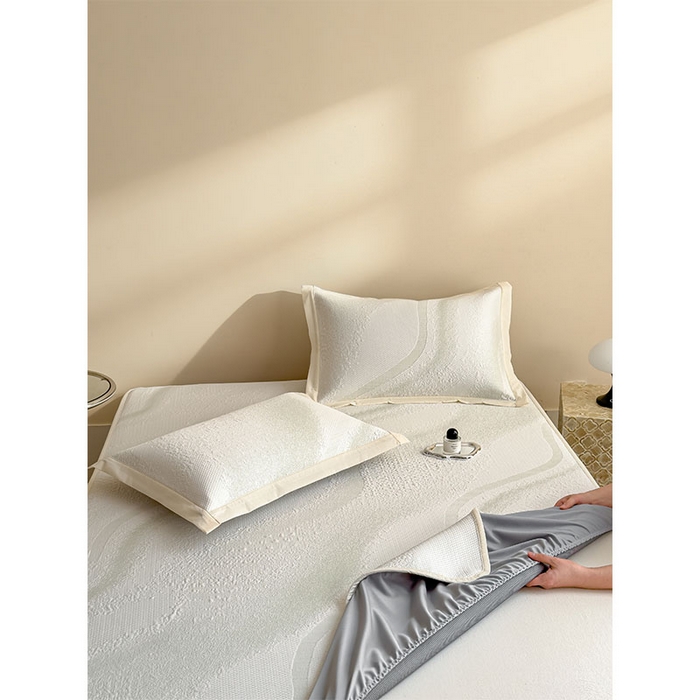 91家纺网 家纺一手货源 找家纺 莱家富 2026新款冰丝凉席子夏天家用凉感值过0.21冰豆豆A类母婴级床单床笠可机洗-云 床笠款格兰绿