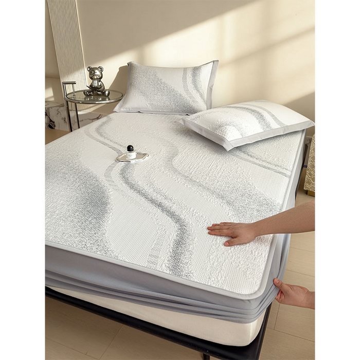 91家纺网 家纺一手货源 找家纺 莱家富 2026新款冰丝凉席子夏天家用凉感值过0.21冰豆豆A类母婴级床单床笠可机洗-云 床笠款岩石灰