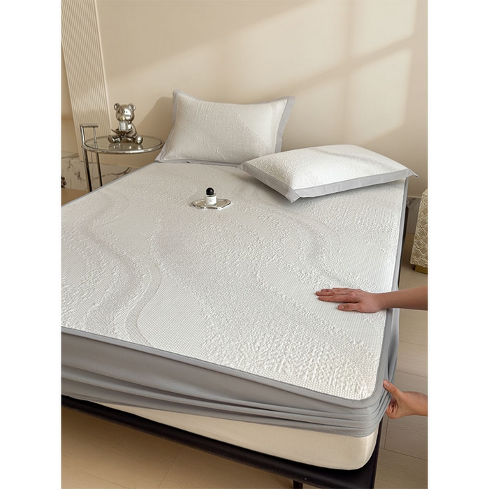 91家纺网 家纺一手货源 找家纺 莱家富 2026新款冰丝凉席子夏天家用凉感值过0.21冰豆豆A类母婴级床单床笠可机洗-云 床笠款蜜糖咖