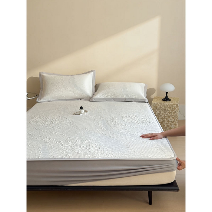 91家纺网 家纺一手货源 找家纺 莱家富 2026新款冰丝凉席子夏天家用凉感值过0.21冰豆豆A类母婴级床单床笠可机洗-云 床笠款点点蓝