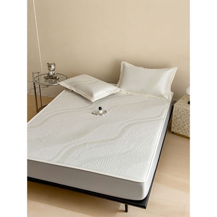 91家纺网 家纺一手货源 找家纺 莱家富 2026新款冰丝凉席子夏天家用凉感值过0.21冰豆豆A类母婴级床单床笠可机洗-云 床笠款格兰绿