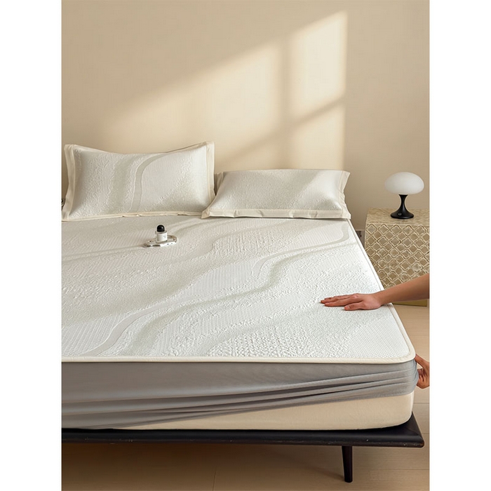 91家纺网 家纺一手货源 找家纺 莱家富 2026新款冰丝凉席子夏天家用凉感值过0.21冰豆豆A类母婴级床单床笠可机洗-云 床笠款格兰绿