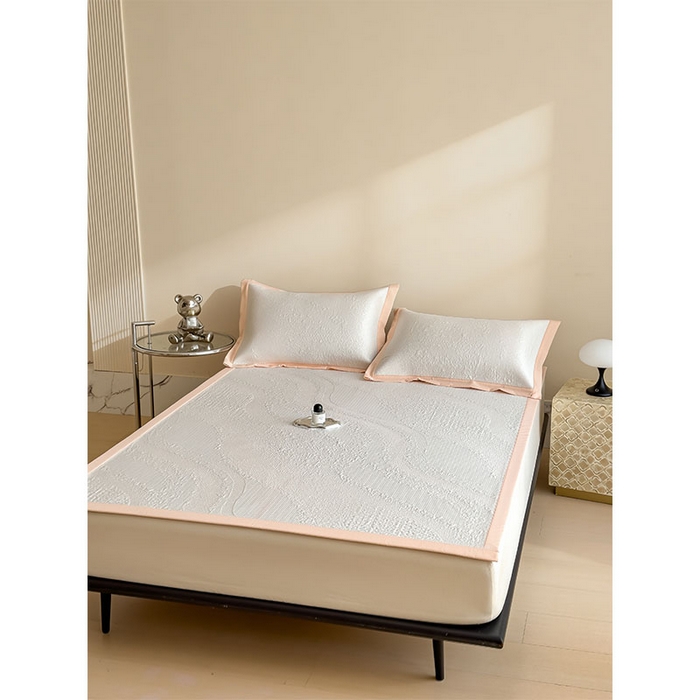 91家纺网 家纺一手货源 找家纺 莱家富 2026新款冰丝凉席子夏天家用凉感值过0.21冰豆豆A类母婴级床单床笠可机洗-云 床席款肉桂粉