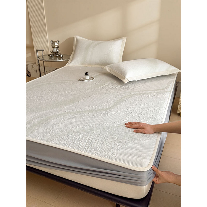 91家纺网 家纺一手货源 找家纺 莱家富 2026新款冰丝凉席子夏天家用凉感值过0.21冰豆豆A类母婴级床单床笠可机洗-云 床笠款格兰绿