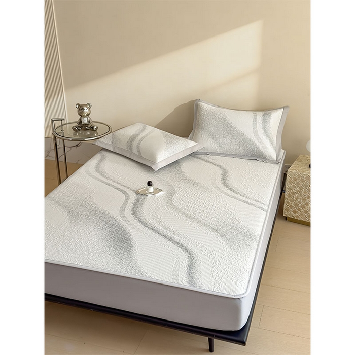 91家纺网 家纺一手货源 找家纺 莱家富 2026新款冰丝凉席子夏天家用凉感值过0.21冰豆豆A类母婴级床单床笠可机洗-云 床笠款岩石灰