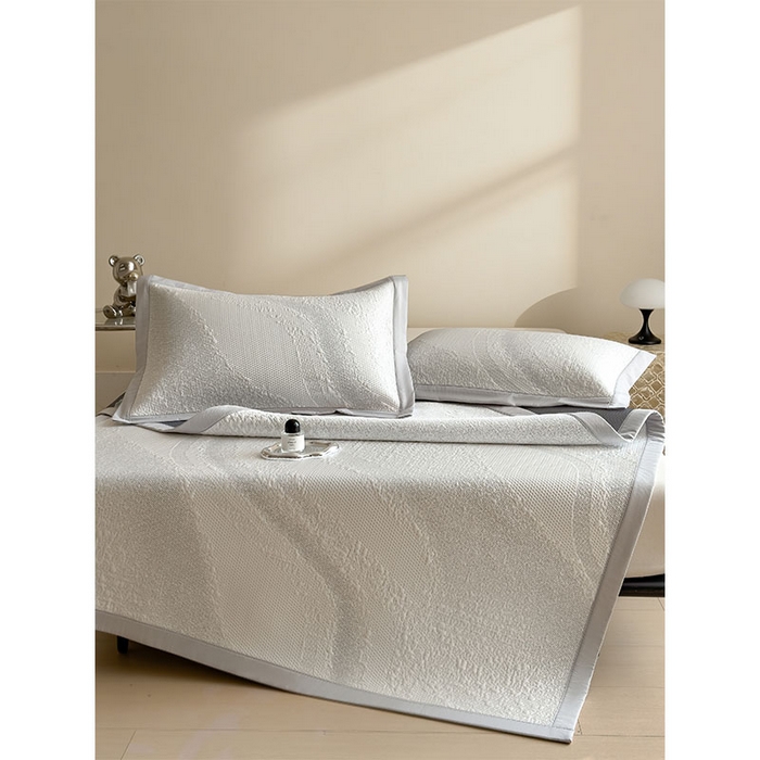 91家纺网 家纺一手货源 找家纺 莱家富 2026新款冰丝凉席子夏天家用凉感值过0.21冰豆豆A类母婴级床单床笠可机洗-云 床席款雪花浅灰