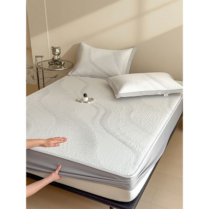 91家纺网 家纺一手货源 找家纺 莱家富 2026新款冰丝凉席子夏天家用凉感值过0.21冰豆豆A类母婴级床单床笠可机洗-云 床笠款雪花浅灰