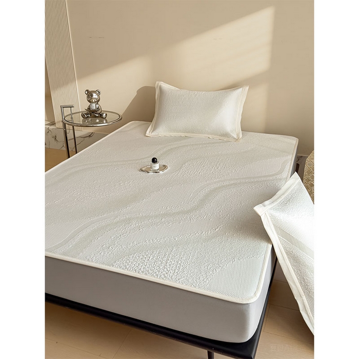 91家纺网 家纺一手货源 找家纺 莱家富 2026新款冰丝凉席子夏天家用凉感值过0.21冰豆豆A类母婴级床单床笠可机洗-云 床笠款格兰绿