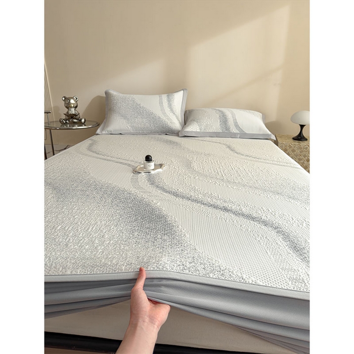 91家纺网 家纺一手货源 找家纺 莱家富 2026新款冰丝凉席子夏天家用凉感值过0.21冰豆豆A类母婴级床单床笠可机洗-云 床笠款岩石灰