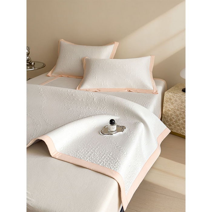 91家纺网 家纺一手货源 找家纺 莱家富 2026新款冰丝凉席子夏天家用凉感值过0.21冰豆豆A类母婴级床单床笠可机洗-云 床席款肉桂粉