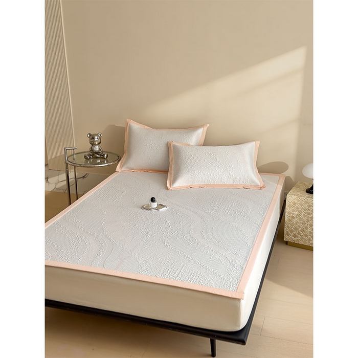 91家纺网 家纺一手货源 找家纺 莱家富 2026新款冰丝凉席子夏天家用凉感值过0.21冰豆豆A类母婴级床单床笠可机洗-云 床席款肉桂粉