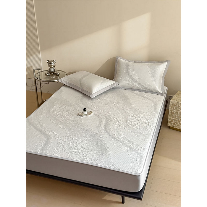 91家纺网 家纺一手货源 找家纺 莱家富 2026新款冰丝凉席子夏天家用凉感值过0.21冰豆豆A类母婴级床单床笠可机洗-云 床笠款雪花浅灰