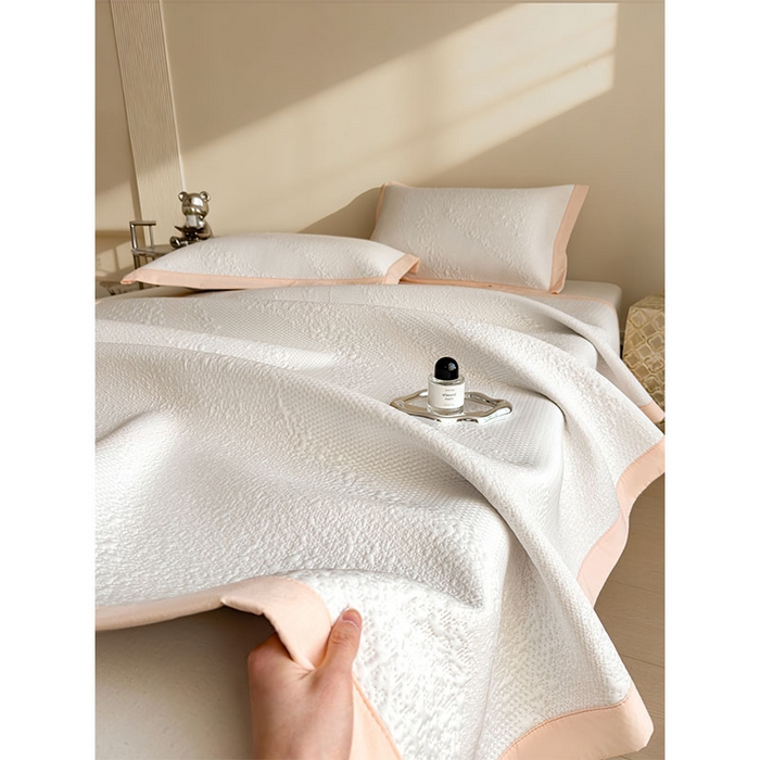 91家纺网 家纺一手货源 找家纺 莱家富 2026新款冰丝凉席子夏天家用凉感值过0.21冰豆豆A类母婴级床单床笠可机洗-云 床席款肉桂粉