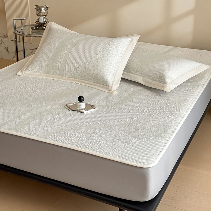 91家纺网 家纺一手货源 找家纺 莱家富 2026新款冰丝凉席子夏天家用凉感值过0.21冰豆豆A类母婴级床单床笠可机洗-云 床笠款格兰绿