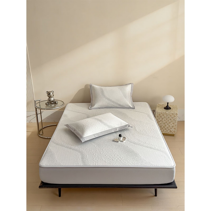 91家纺网 家纺一手货源 找家纺 莱家富 2026新款冰丝凉席子夏天家用凉感值过0.21冰豆豆A类母婴级床单床笠可机洗-云 床笠款雪花浅灰