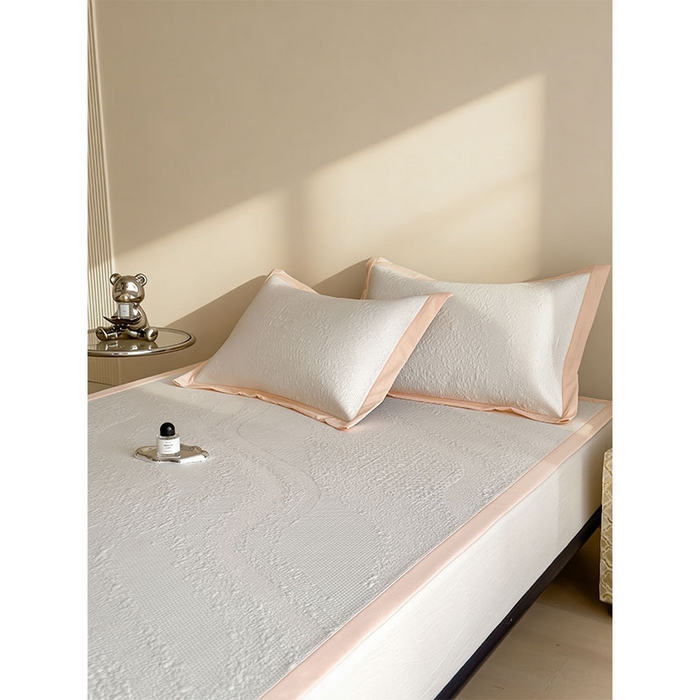 91家纺网 家纺一手货源 找家纺 莱家富 2026新款冰丝凉席子夏天家用凉感值过0.21冰豆豆A类母婴级床单床笠可机洗-云 床席款肉桂粉