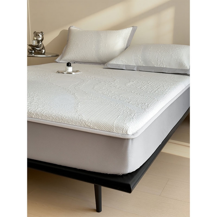 91家纺网 家纺一手货源 找家纺 莱家富 2026新款冰丝凉席子夏天家用凉感值过0.21冰豆豆A类母婴级床单床笠可机洗-云 床笠款点点蓝