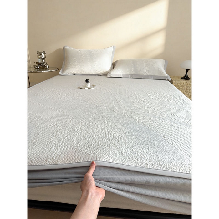 91家纺网 家纺一手货源 找家纺 莱家富 2026新款冰丝凉席子夏天家用凉感值过0.21冰豆豆A类母婴级床单床笠可机洗-云 床笠款点点蓝