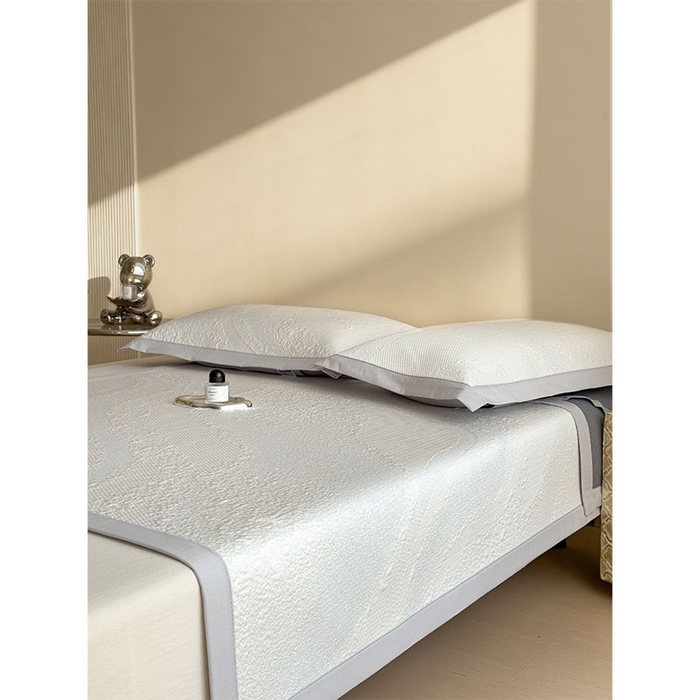 91家纺网 家纺一手货源 找家纺 莱家富 2026新款冰丝凉席子夏天家用凉感值过0.21冰豆豆A类母婴级床单床笠可机洗-云 床席款点点蓝