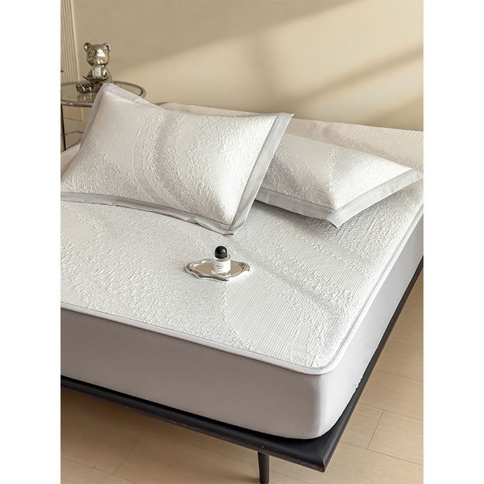 91家纺网 家纺一手货源 找家纺 莱家富 2026新款冰丝凉席子夏天家用凉感值过0.21冰豆豆A类母婴级床单床笠可机洗-云 床笠款雪花浅灰